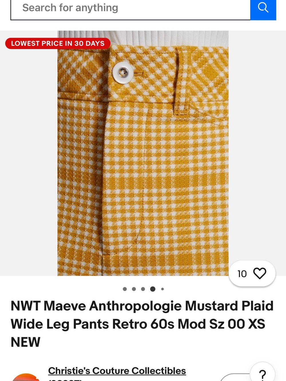 Anthropologie Maeve  yellow and white gingham plaid trousers .8 - Picture 3 of 15